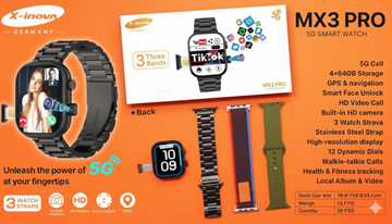 X-Inova MX3 Pro 5G Smart Watch Amoled Display 4/64 GB Face Unlock 3 Straps Wifi